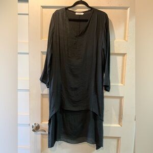 DAYOU Black, l/s, layered, midi dress. Gauze-like fabric. CHINESE 3X (US XL)